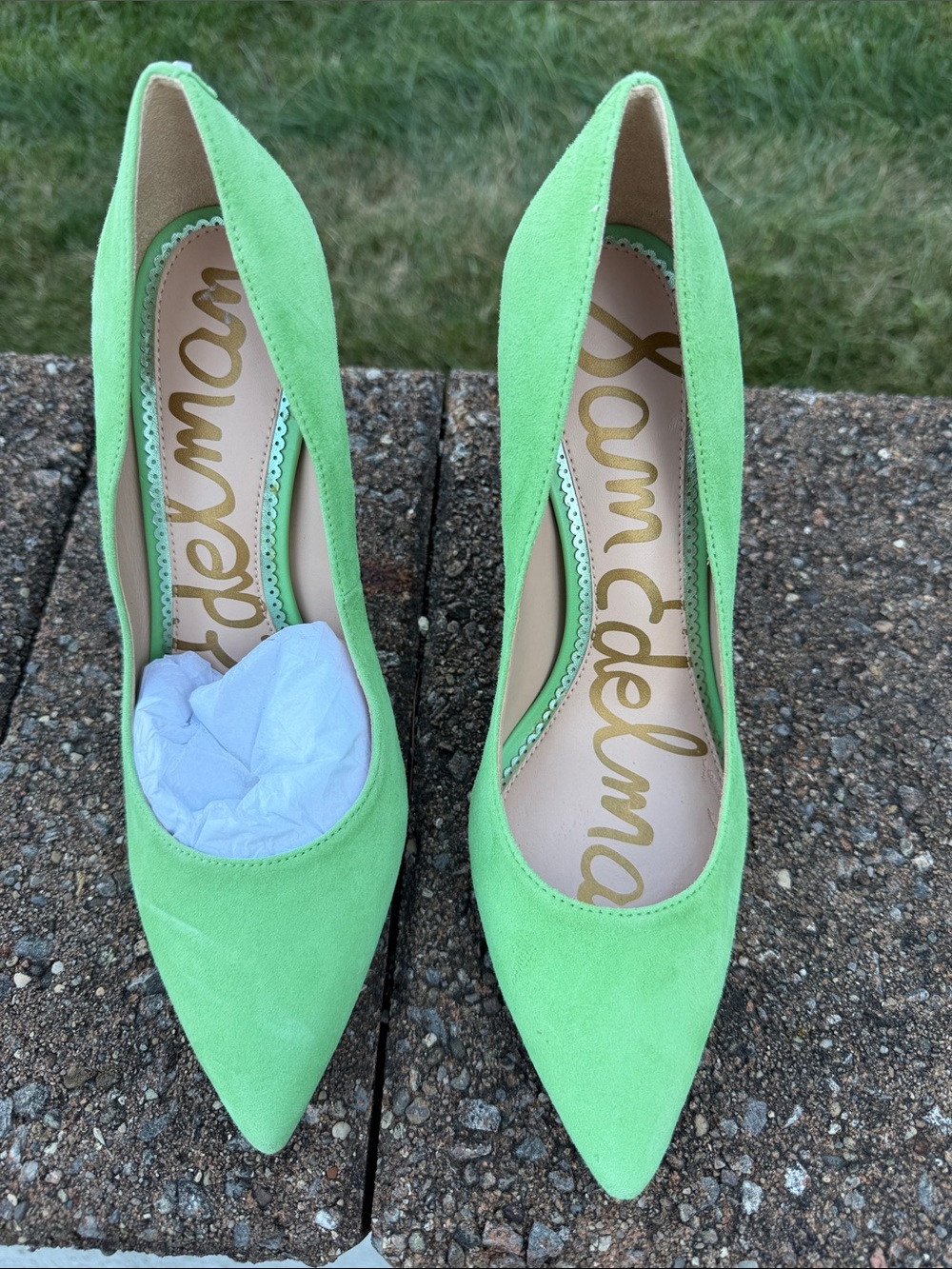 Sam Edelman Lime Green Suede Pointed-Toe Stiletto Pumps - Picture 2 of 7